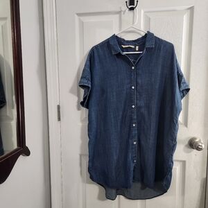 NWOT Soft surroundings oversized chambray short sleeve button up tunic LG
